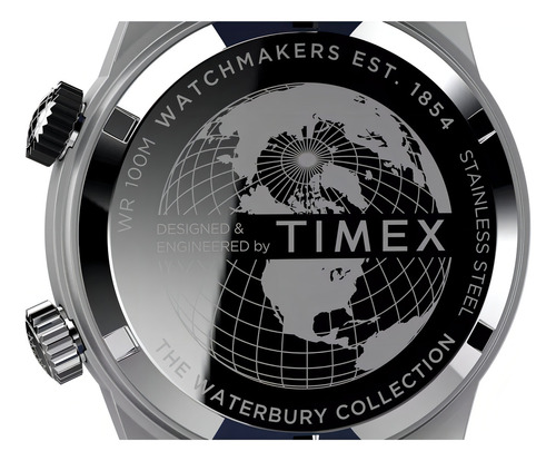 Reloj Timex Tw2v73500 The Waterbury 41mm Malla Caucho Azul Color Del Bisel Plateado Color Del Fondo Negro