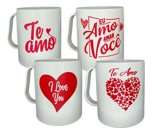 Kit 15 Caneca Plástica 450ml Lembrancinha Dia Dos Namorados