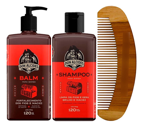 Kit Balm Shampoo E Pente Curvo Barba Negra Don Alcides