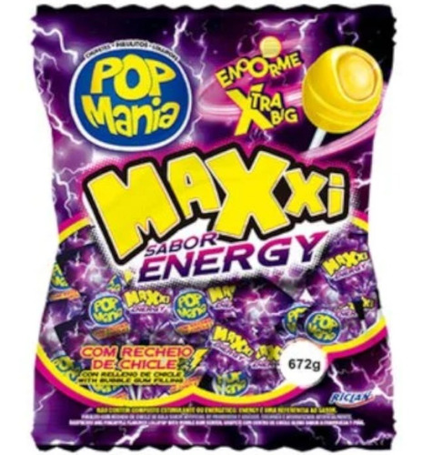 Pirulito Sabor Energético Energy Pop Mania Maxxi - 672g Com 
