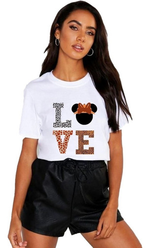 Polera Dama Estampada 100%algodon Love Minnie Mickey