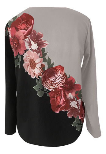 Blusa Holgada Con Estampado Floral Y Cuello En V Para Mujer