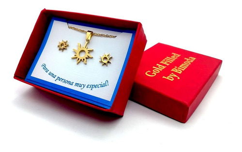 Imagen 3 de 6 de Collar Y Aretes Diseño Sol Oro Laminado 22 K M3102