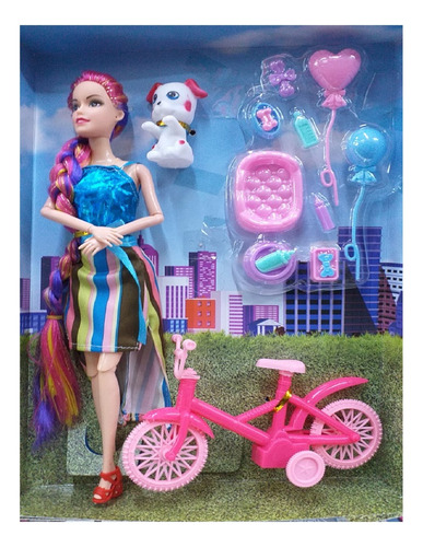 Muñeca Team Beauty Cumpleaños Perrito Y Bicicleta Con Sonido