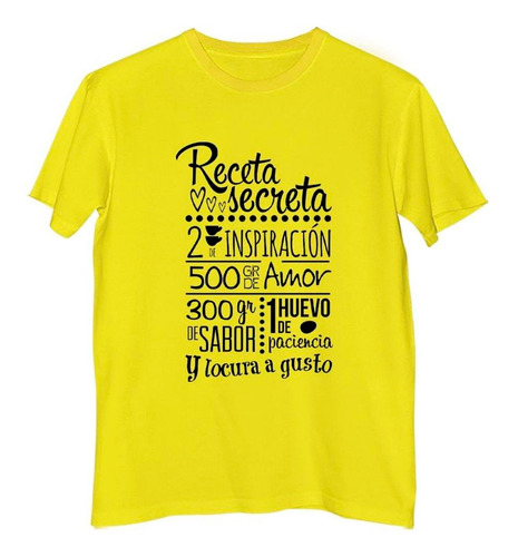 Remera Hombre Color Frase Receta Secreta Locura A Gusto