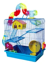 Comprar Gaiola Com Casinha E Tubo Para Hamster 3 Andares Cor Azul