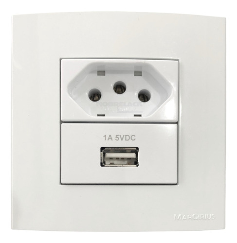 Tomada 10a Carregador Usb 1a Para Embutir Moveis Margirius Cor Branco