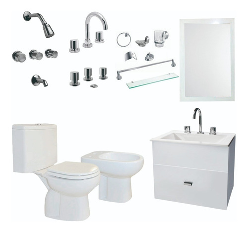 Combo Baño Set 7 Pza Vanitory 50cm Griferia Inodoro Espejo