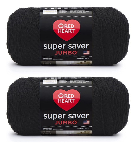 Ovillo Gigante Red Heart Super Saver, Paquete De 2, Negro, 2