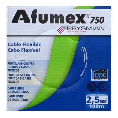 Cable Unipolar 2,5 2.5 Mm Pirelli Prysmian Afumex Marr X100m