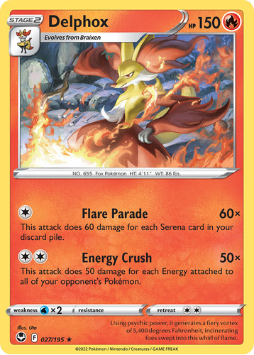 Delphox 27/195 Pokemon Card Silver Tempest Sword & Shield