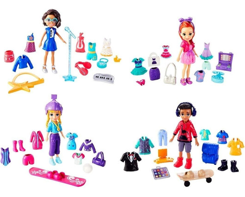 Polly Pocket Fashion Squad 4 Muñecas 3 Pulgadas Accesorios 