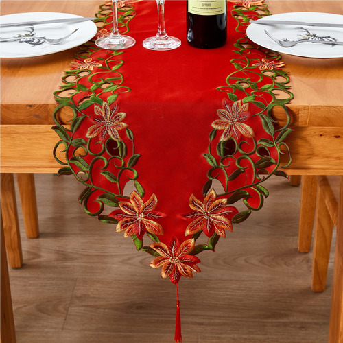 Caminos De Mesa Bordados De Navidad Con Hojas Verdes, 38 X 2