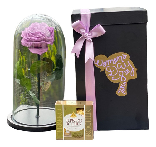  Rosa Preservada Cúpula Caja Regalo Ferrero Dia De La Mujer
