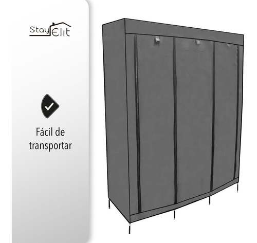 Imagen 4 de 5 de Closet Ropero Armable 1.75mts Gris Hogar Reforzado Stayelit