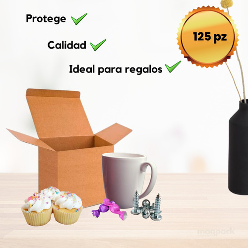 125 Cajas De Carton Microcorrugado Kraft 11x10x9cm Taza