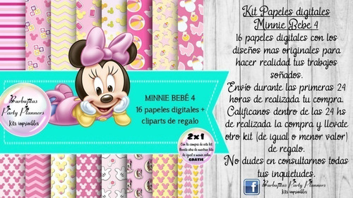 Papeles Fondos Digitales Minnie Bebe 4 Kit Imprimible