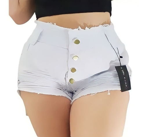 Short Jeans Desfiado Cintura Alta Com Cinto Plus Size