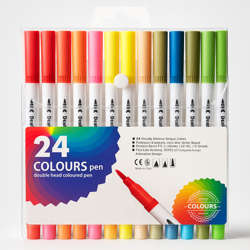 Canetas Ponta Dupla Brush Pen Kit 24 Cores Desenho Colorir