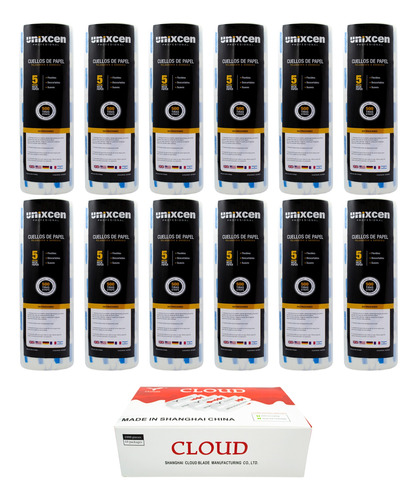 Unixcen Kit Cuello Papel X12 Cloud Hojas Afeitar Filos X1000