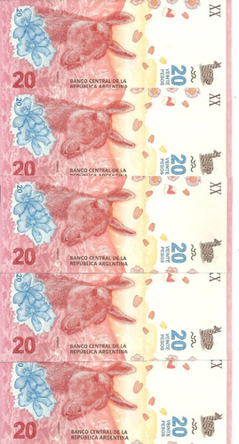 5 Billetes 20 Pesos Fauna Serie  A  Correlativos ¡únicos!