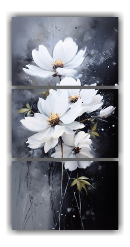 60x120cm Cuadro Abstracto Moderno Blanco Y Negro Flores Amar