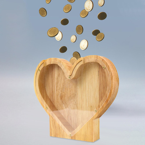 Hucha De Madera Con Forma De Corazón, Caja De Billetes