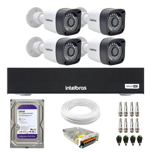 Kit 4 Câmeras Full Hd Dvr Intelbras 4 Canais C/ Hd Completo