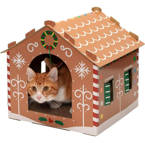 Furhaven Decorated Gingerbread House Corrugated Cat Scratche