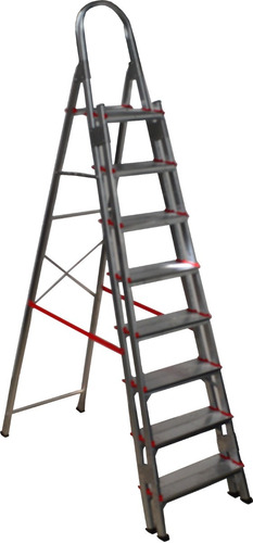 Escada Aluminio 8 Degraus Duplos Reforçada E Segura Cor Prateado