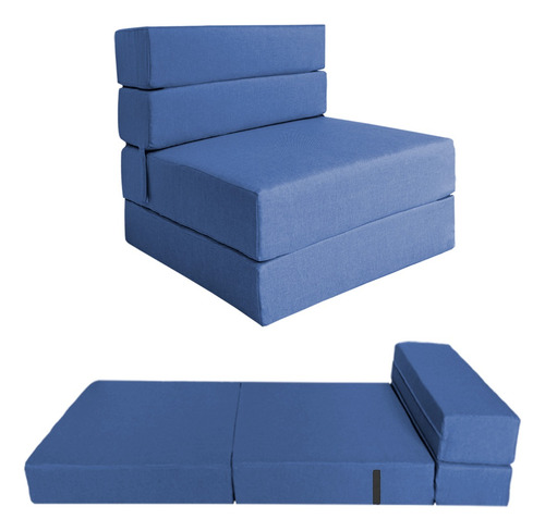 Imagen 4 de 10 de Sofá Cama Individual Plegable, Colchoneta Con Soporte Firmé Color Azul marino