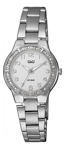 Reloj Dama Q&q Qyq Mujer Q691j214y Plateado Acero + Estuche 