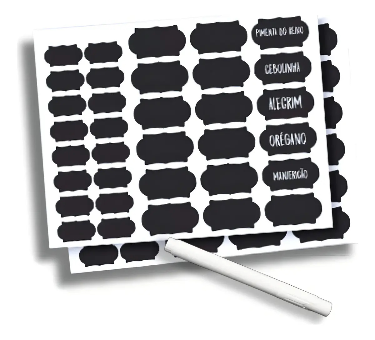 68 Etiquetas Premium Vinil + Caneta Giz Apagável Para Potes Cor Preto Desenho Impresso Figuras
