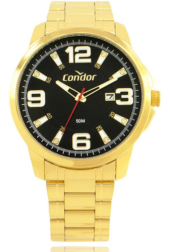 Imagem 7 de 10 de Relógio Masculino Dourado Condor Ouro 18k + Carteira Brinde