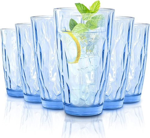 Highball Juego 6 Vasos Vidrio Color Azul Claro Para Agua Coc