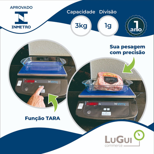 Balança Digital Welmy W3 3kg X 1g Mesa Led 30x20cm