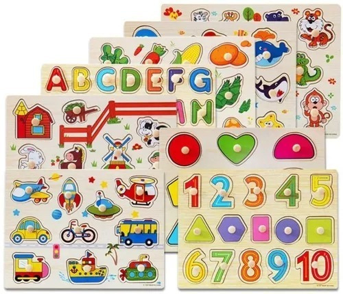 Set 5 Puzzles Rompecabezaa De Encaje. Juguete Madera 