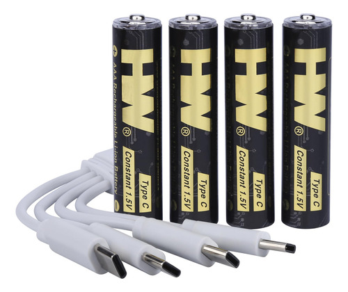 Hw Paquete De 4 Baterias Aaa De Litio Recargables Usb Tipo C