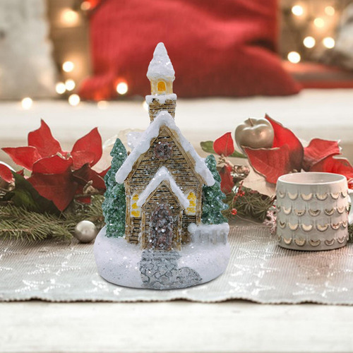 Casa De Nieve Iluminada Para Navidad, Multiusos, De Resina D