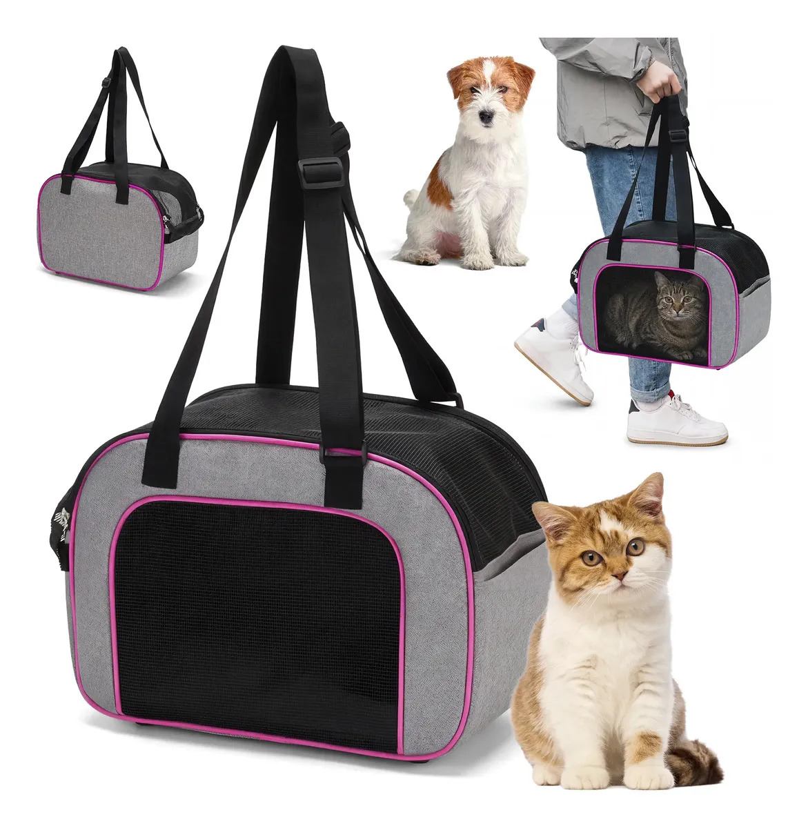 Mochila Transportadora Para Perro Y Gato Portátil Plegable Color Rojo