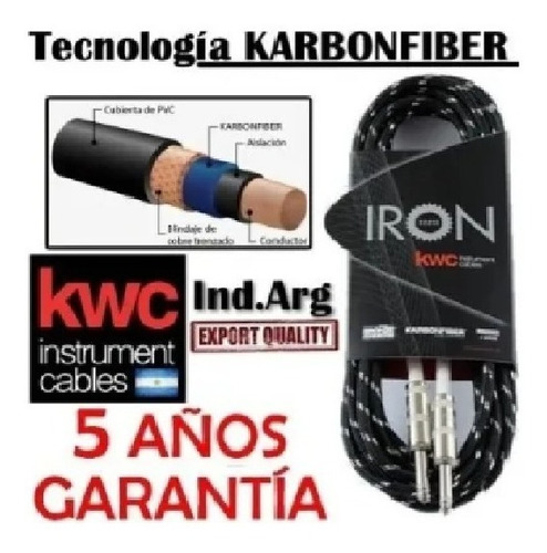 Imagen 1 de 8 de Cable Kwc Kw Iron 203 Plug Plug 3 Mts Mallado + 5 Años Gtía