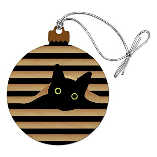 Adorno Navideño De Madera De Gato Negro Ventana