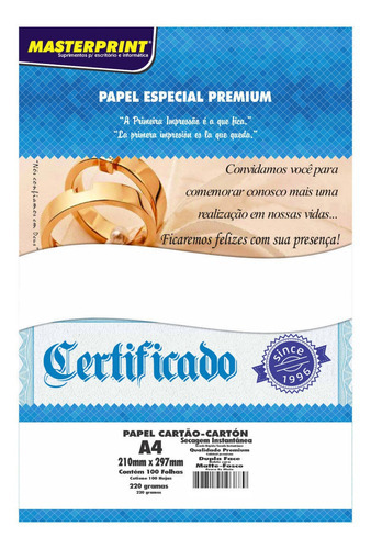 Papel Dupla Face A4 220g Matte Masterprint/xfull 100 F Cor Branco