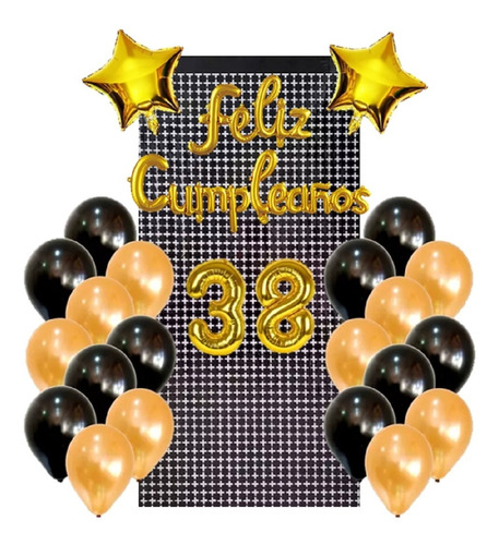 Kit Decoracion Cumpleaños Negro/dorado