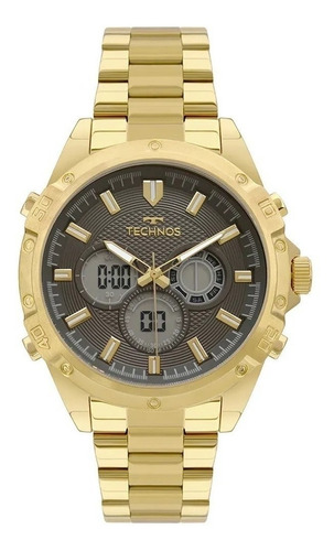 Relógio de pulso Technos BJ3814AB/1P com corria de aço cor dourado - fondo cinza