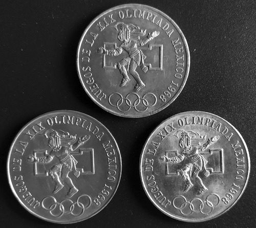Mexico 1968 $25 Olimpiadas Set Aro Recto, Bajo, Lenguas S Cs