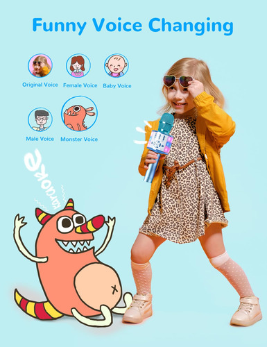 Micrófono De Karaoke Amazmic Kids Bluetooth Led Azul Claro