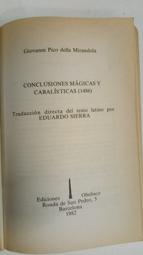Conclusiones Magicas Y Cabalisticas - Pico Della Mirandola (Usado)