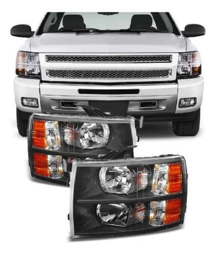 Par De Faros Chevrolet Silverado 2007 2008 2009 2010 F/negro