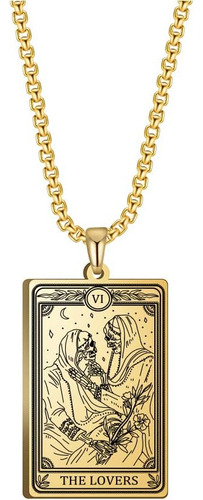 Teamer Collar De Tarot Esqueleto Amuleto De Acero Inoxidable
